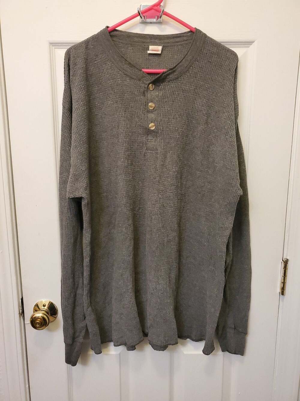 Hanes Mens Gray Thermal Waffle Knit Long Sleeve Button Henley Shirt 3XL